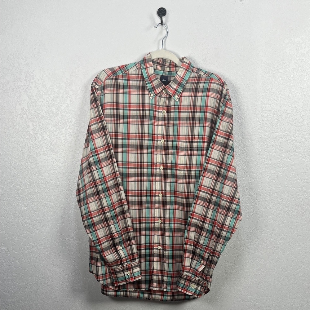 GAP Multicolor Plaid Casual Shirt Button‎ Down Long Sleeve Sz L Career TC0739